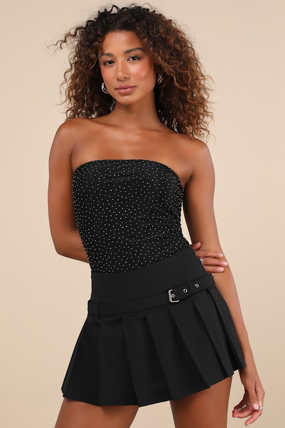 Tempting Admiration Black Belted Pleated High-Rise Skort 4