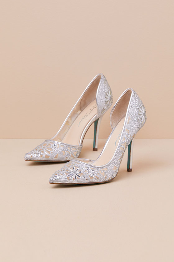 SB-Chic Silver Rhinestone Pointed-Toe D'Orsay Pumps 1