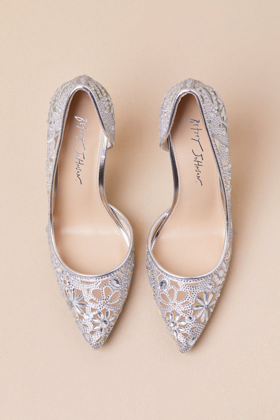 SB-Chic Silver Rhinestone Pointed-Toe D'Orsay Pumps 4