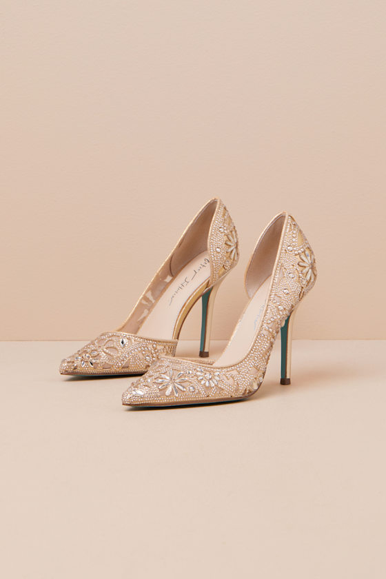 BETSEY JOHNSON SB-CHIC GOLD RHINESTONE POINTED-TOE D'ORSAY PUMPS