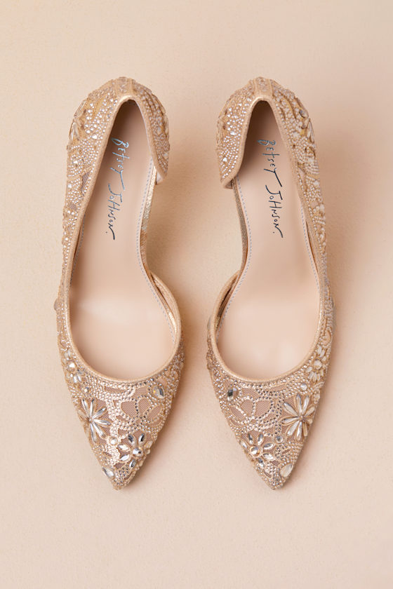 BETSEY JOHNSON SB-CHIC GOLD RHINESTONE POINTED-TOE D'ORSAY PUMPS