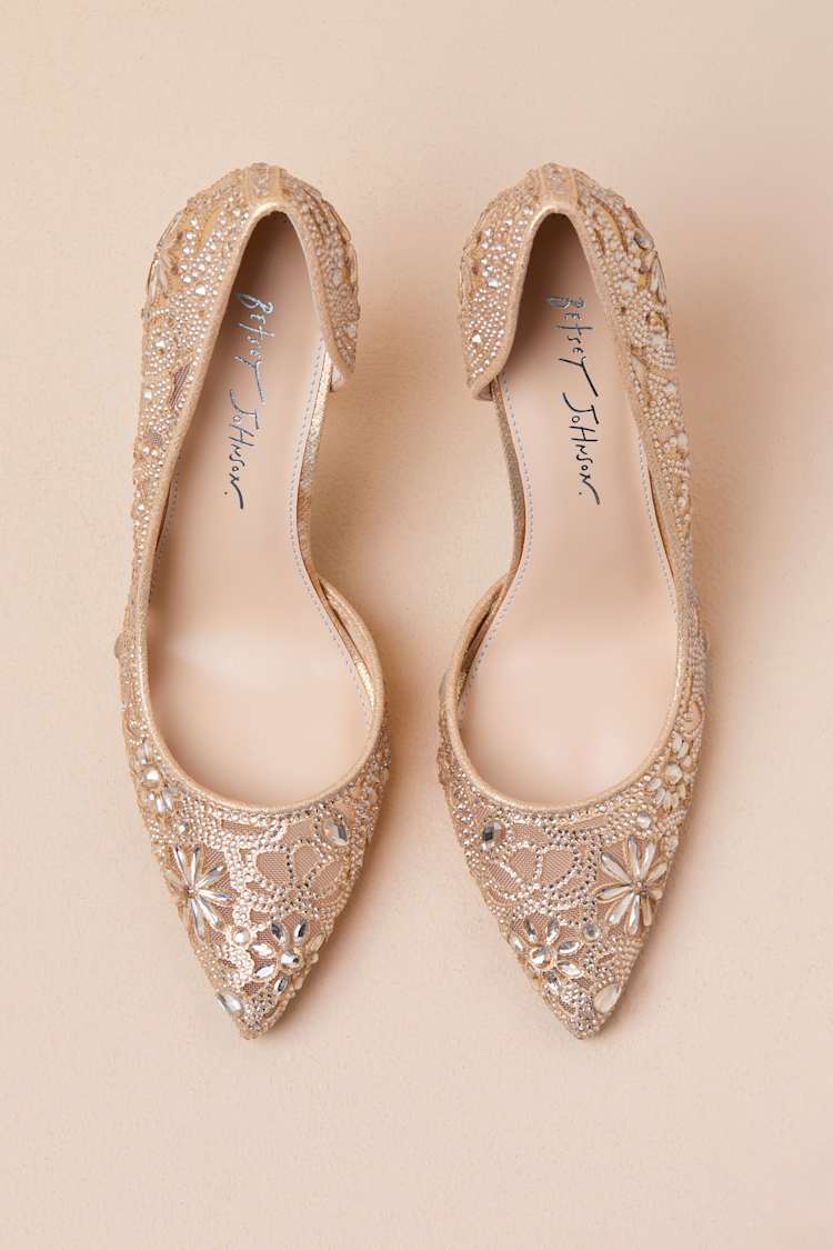 SB-Chic Gold Rhinestone Pointed-Toe D'Orsay Pumps