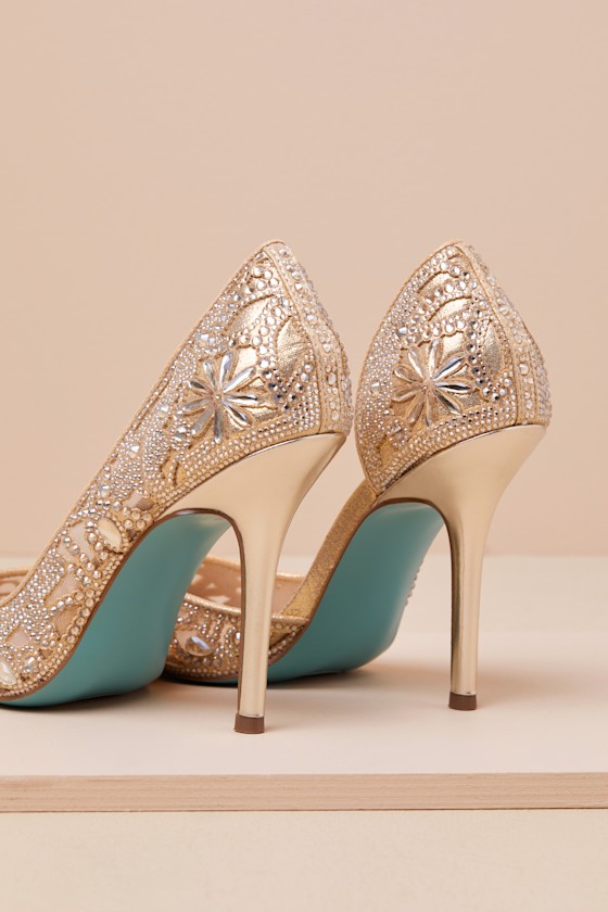 BETSEY JOHNSON SB-CHIC GOLD RHINESTONE POINTED-TOE D'ORSAY PUMPS