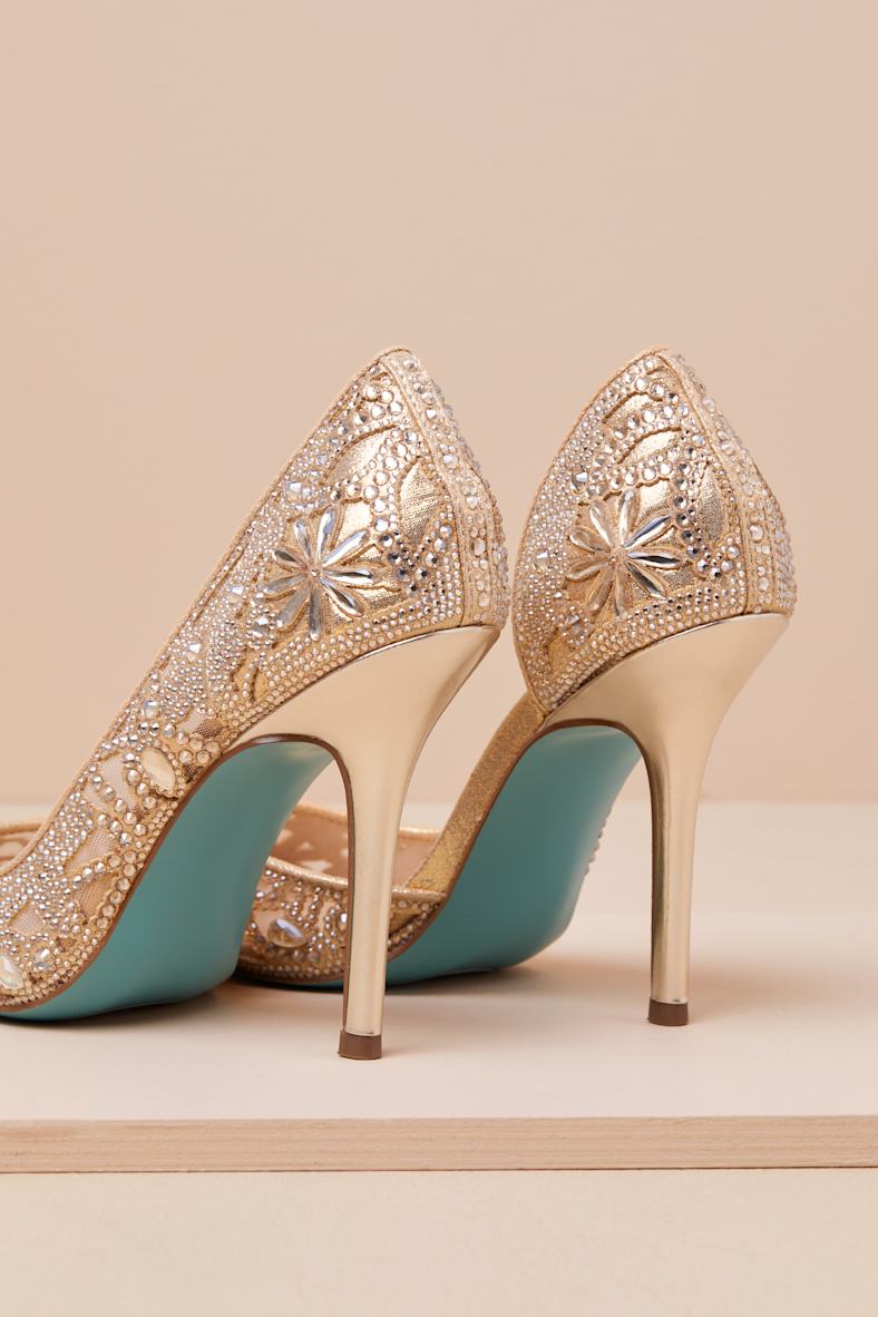 SB-Chic Gold Rhinestone Pointed-Toe D'Orsay Pumps