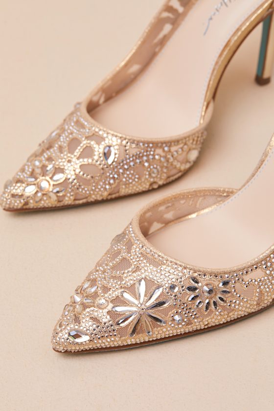 BETSEY JOHNSON SB-CHIC GOLD RHINESTONE POINTED-TOE D'ORSAY PUMPS