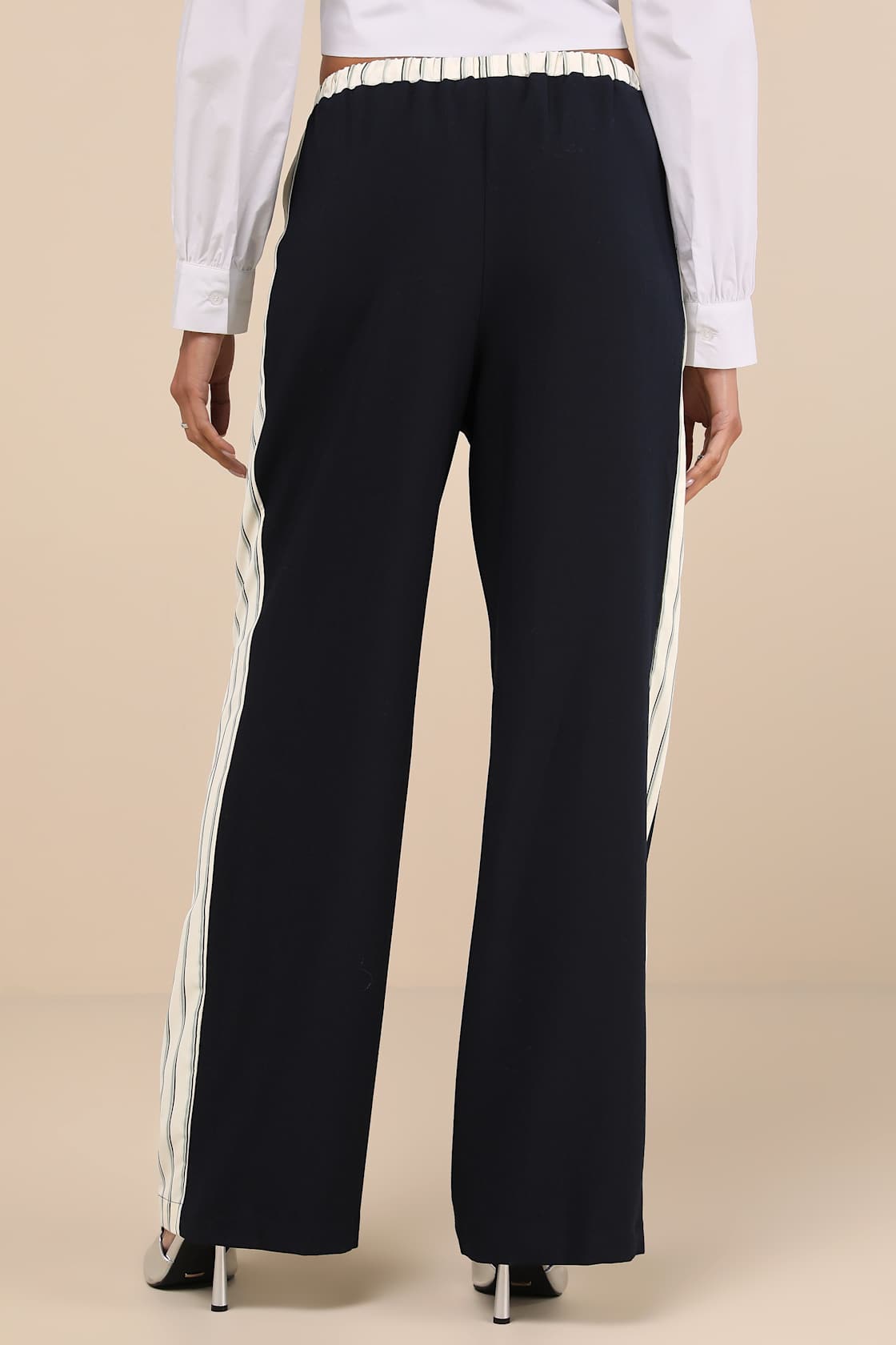 Confident Option Navy Blue Contrast Trim Side Stripe Pants