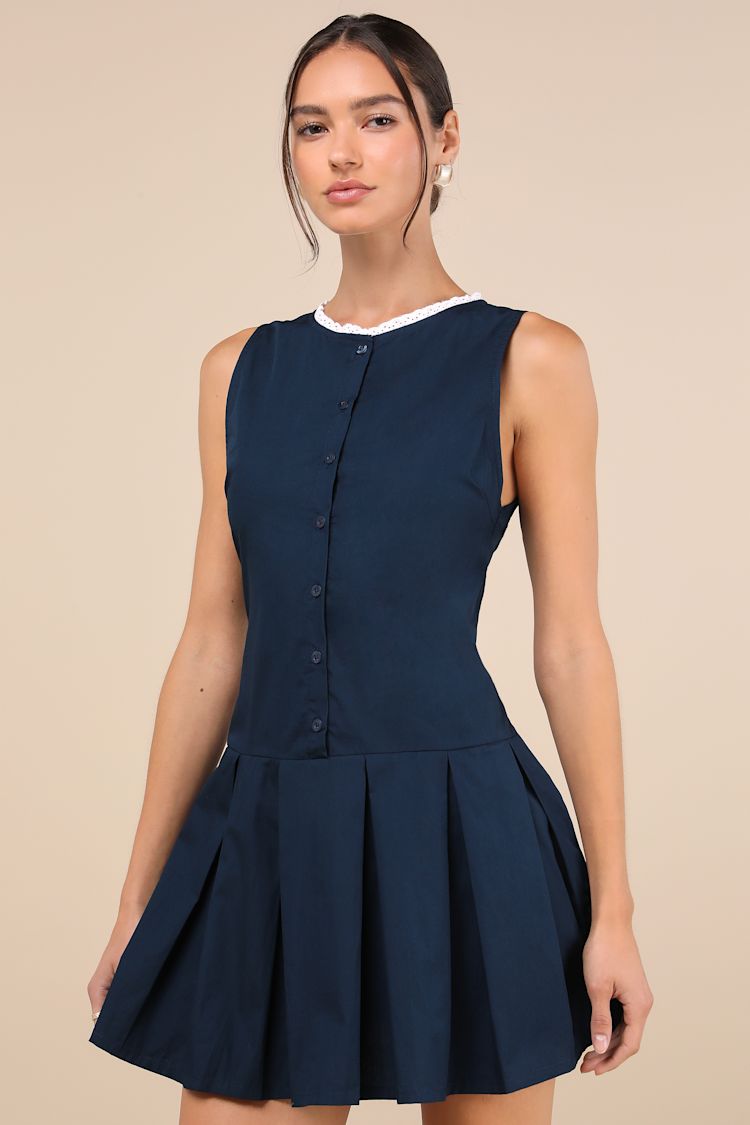 sachin and babi light blue dress Textured Cotton Gauze Drop Waist Dress