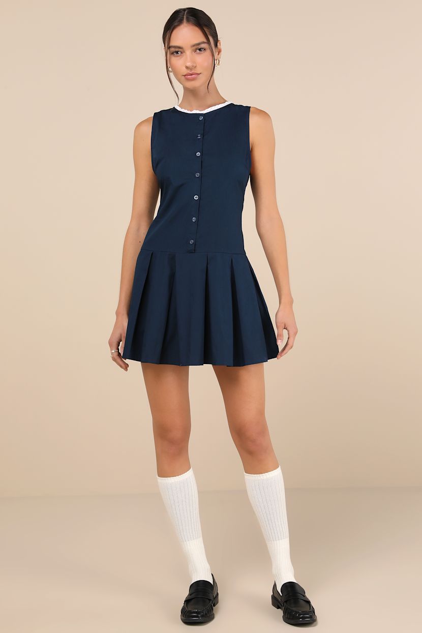 drop waist button dress Here's The Thing White Cotton Button Front Drop Waist Mini Dress main image 1