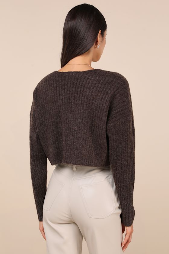 Comfy Cuteness Dark Brown Heathered Ribbed Knit Shrug Cardigan 3
