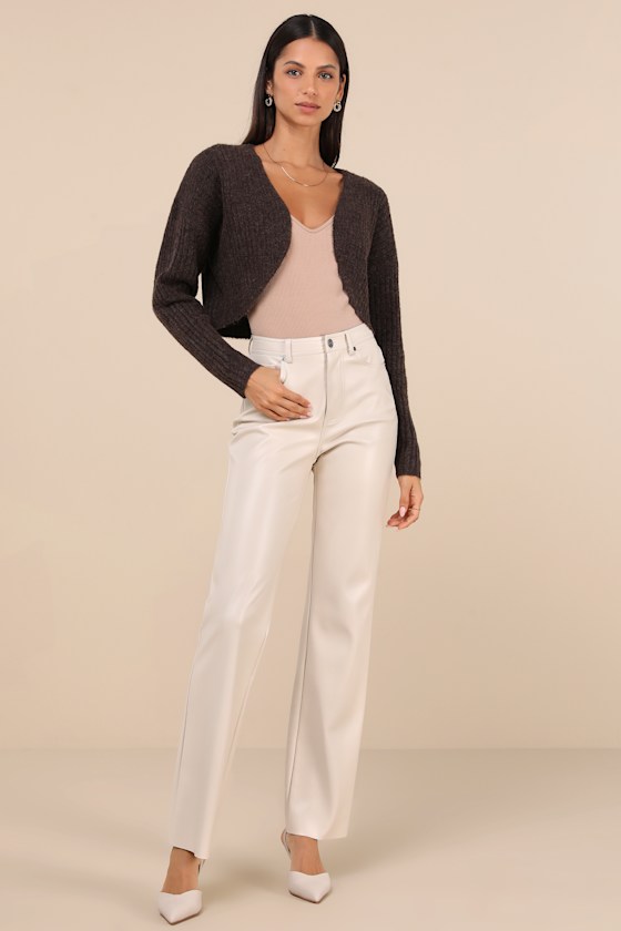 Dark Brown Heathered Cardi - Ribbed Knit Shrug - Shrug Cardigan