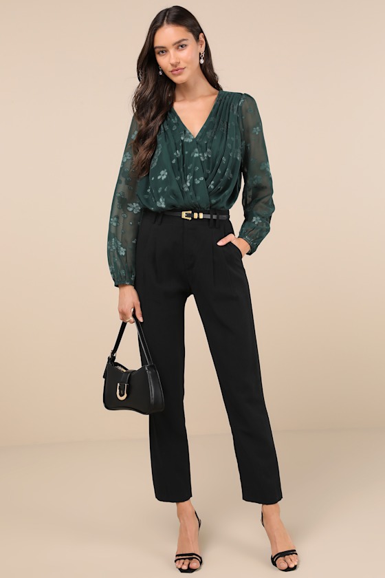 Lulus Dreaming Of Delight Green Burnout Surplice Pleated Bodysuit In Green