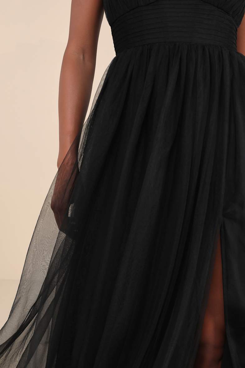 Convincingly Graceful Black Tulle Sleeveless Maxi Dress