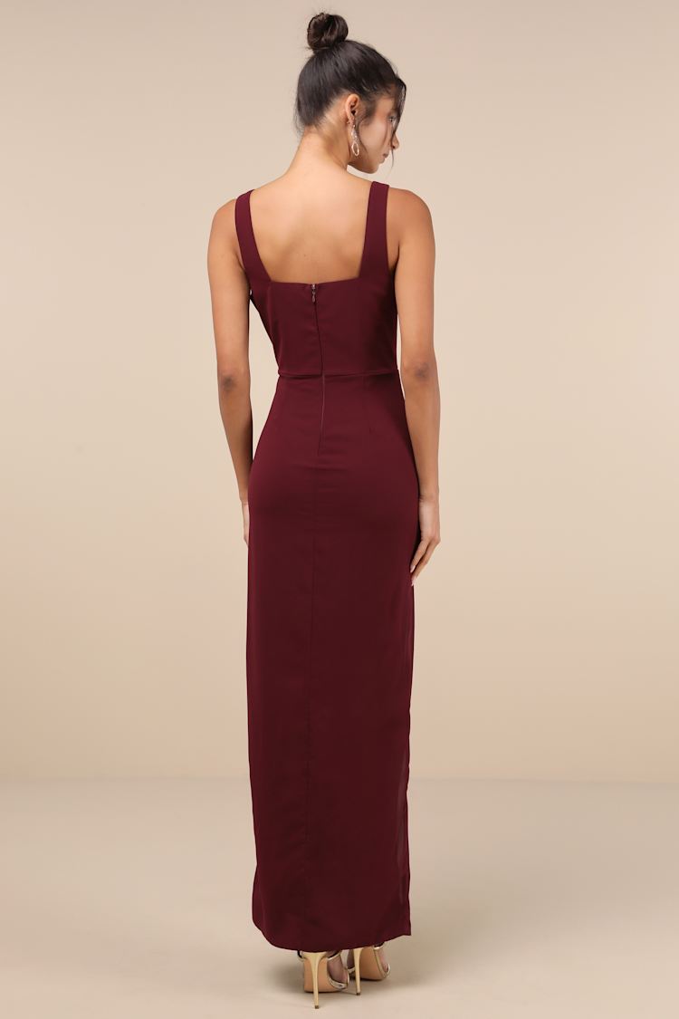 Glamorous Disposition Burgundy Ruched Maxi Dress