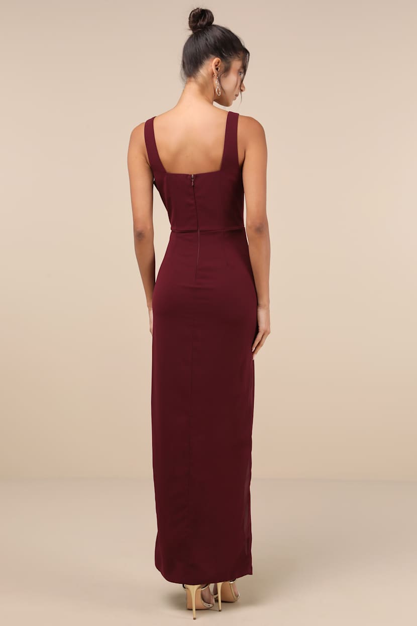 Glamorous Disposition Burgundy Ruched Maxi Dress