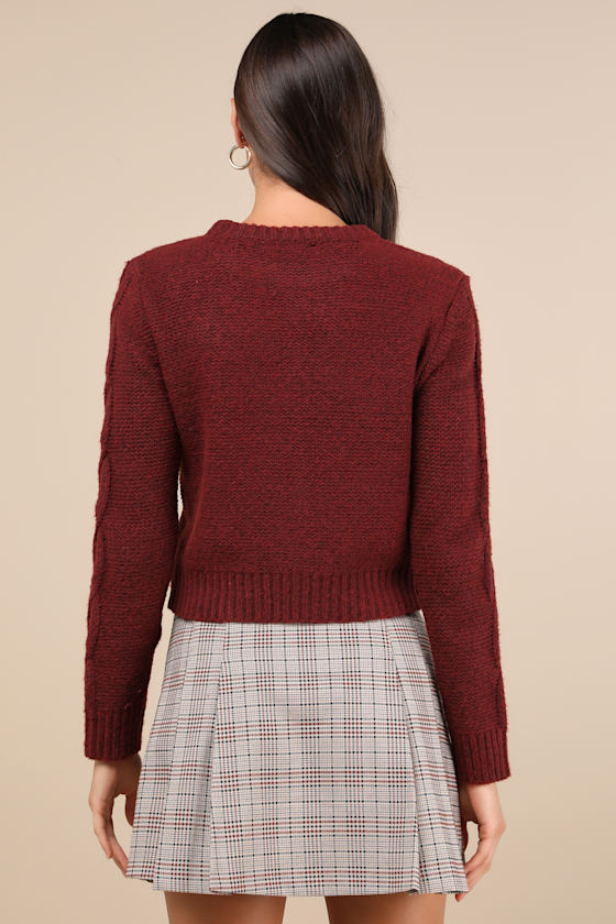 Cutout for Winter Burgundy Marled Cable Knit Cutout Sweater 3