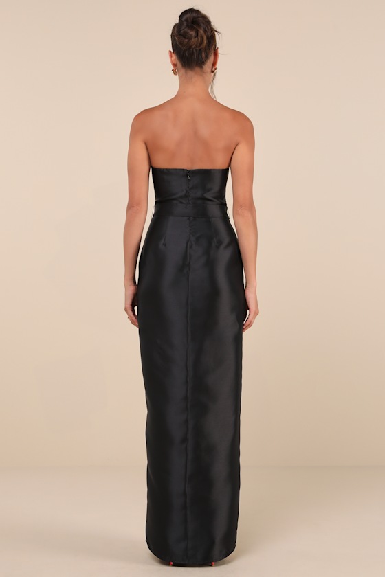 Luxe Sweetie Black Taffeta Belted Strapless Maxi Dress 5