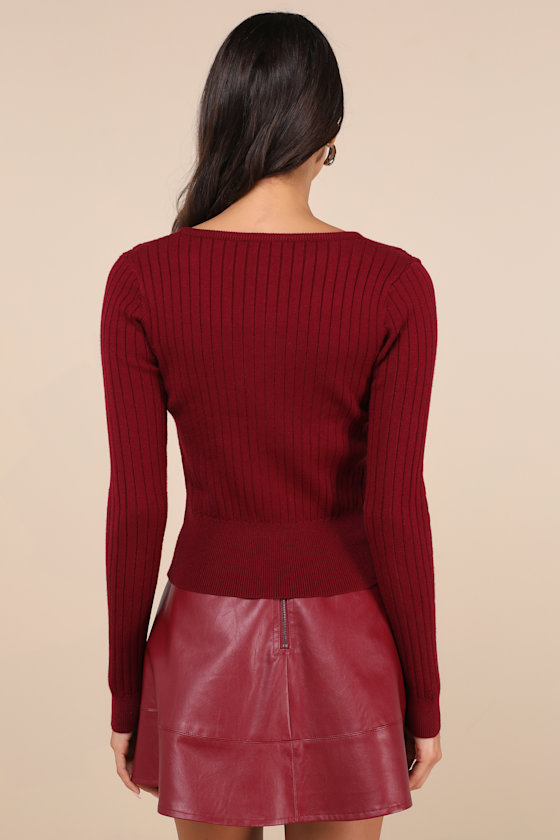 Perfect Classic Burgundy Cable Knit Cardigan Sweater 2