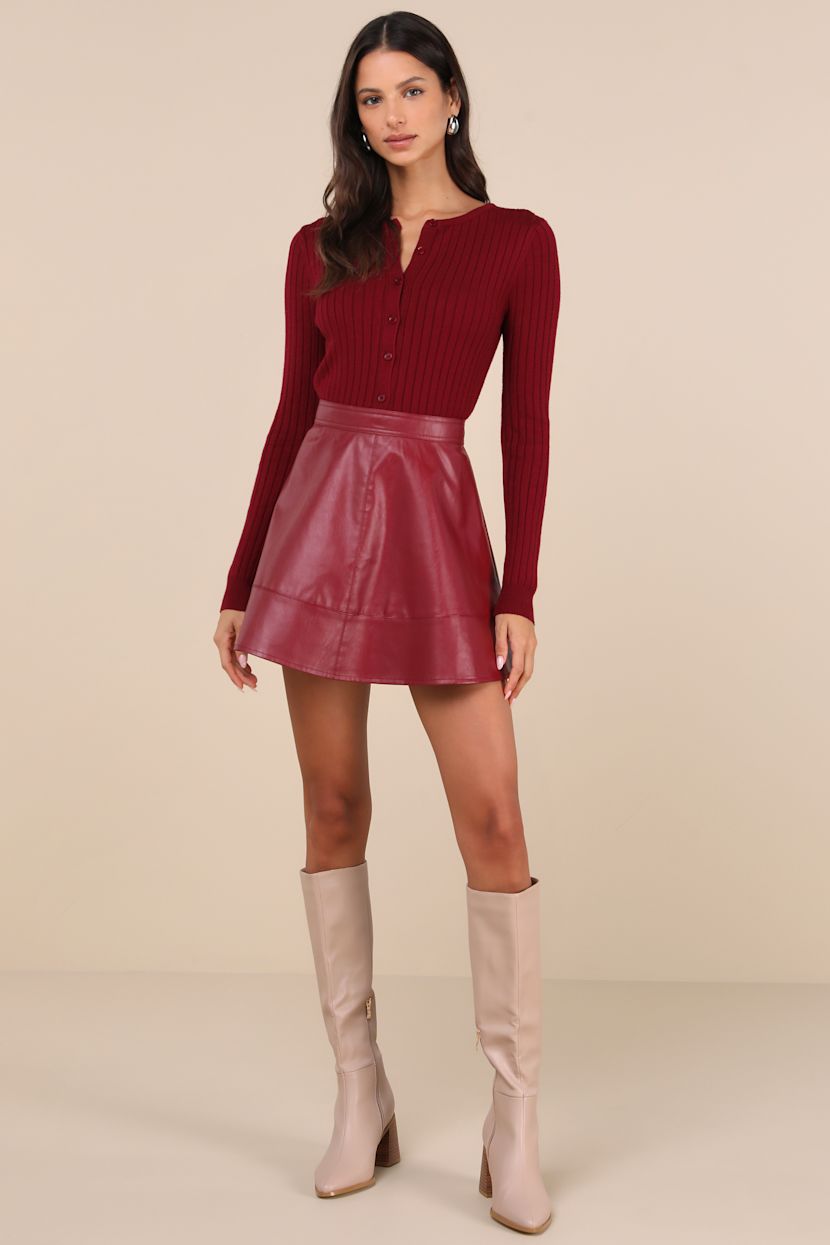 Lulus | Burgundy Ribbed Knit Cardigan Sweater | Womens | X-Large (Available in S) | Polyester/Nylon/Viscose