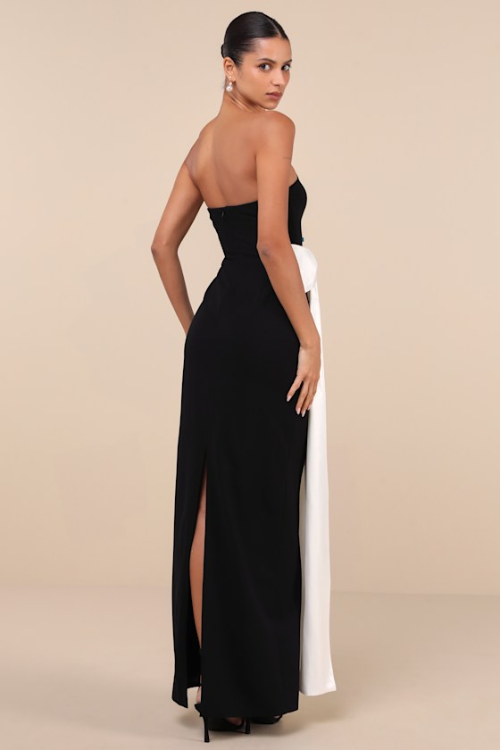 Marvelous Vision Black Strapless Bow Column Maxi Dress 2