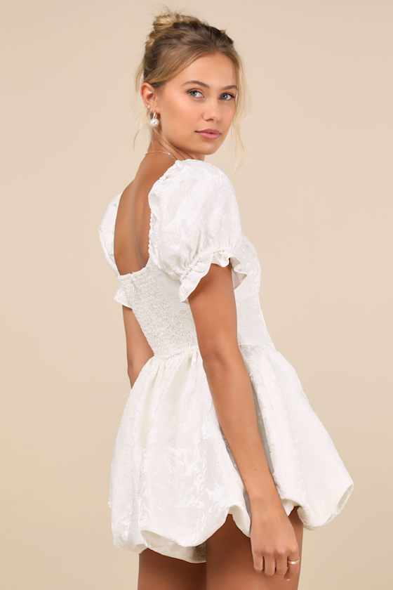 Princess Aesthetic Ivory Floral Jacquard Bubble-Hem Romper 3