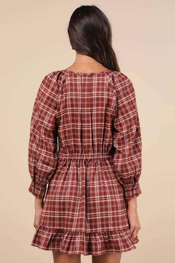 Lulus Autumn Perfection Red Plaid Mini Dress With Pockets In Red