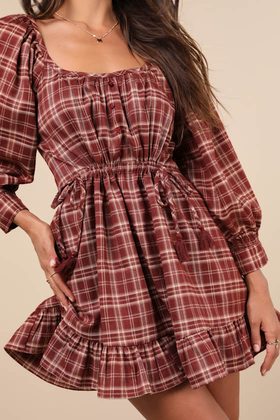 Lulus Autumn Perfection Red Plaid Mini Dress With Pockets In Red