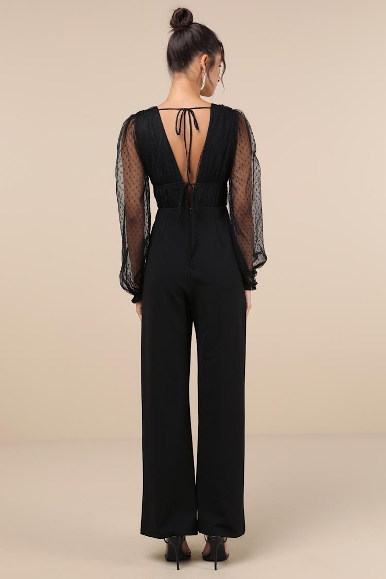 Sweet Twist Black Swiss Dot Tulle Long Sleeve Jumpsuit