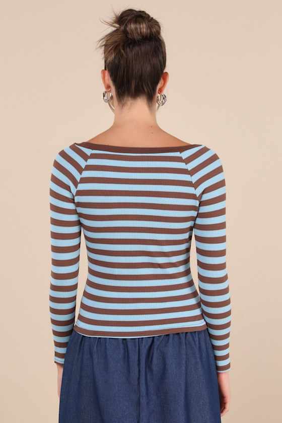 Reliably Cozy Blue and Brown Striped Long Sleeve Top 2