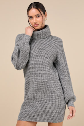 Grey Mini Sweater Dress - Cowl Neck Sweater Dress - Knit Dress - Lulus