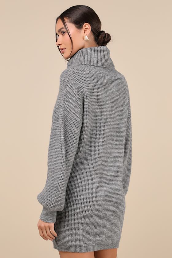 Casual Coziness Grey Waffle Knit Cowl Neck Sweater Dress 3