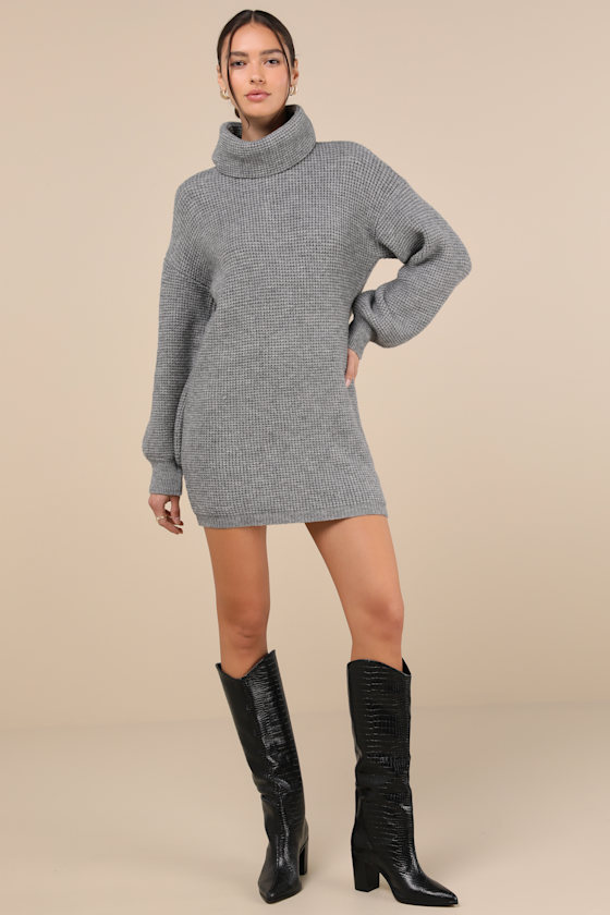 Grey Mini Sweater Dress - Cowl Neck Sweater Dress - Knit Grey Mini Sweater Dress - Cowl Neck Sweater Dress - Knit