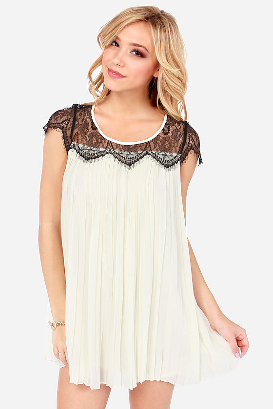 Darling Alannah Dress - Cream Dress - Pleated Dress - Shift Dress - $87 ...