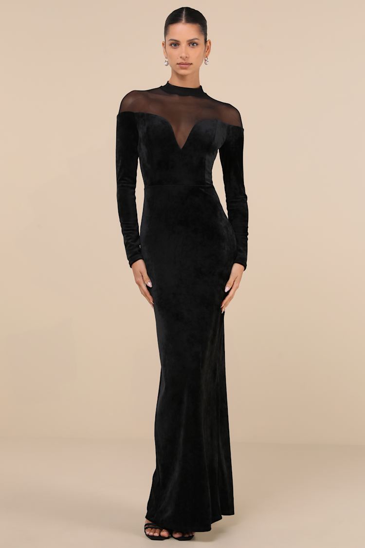 fitted lace wedding dress Witchy Black Velvet Maxi Dress M – OMNIA main image 0