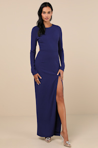 Flawless Esteem Royal Blue Long Sleeve Cutout Column Maxi Dress 2