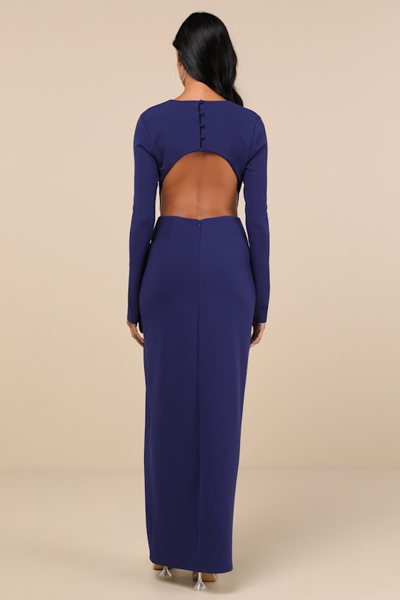 Lulus Flawless Esteem Royal Blue Long Sleeve Cutout Column Maxi Dress In Royal Blue