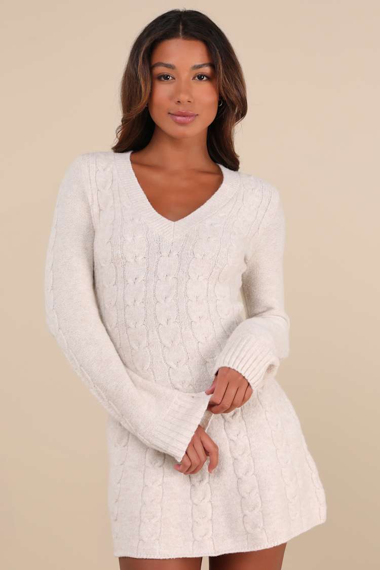 knee length dresses for ladies Women's No Better Time Grey Ribbed Knit Sweater Mini Dress | Size: L main image 0