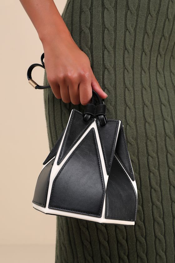 Black and White Bucket Bag - Vegan Leather Bag - Bucket Bag