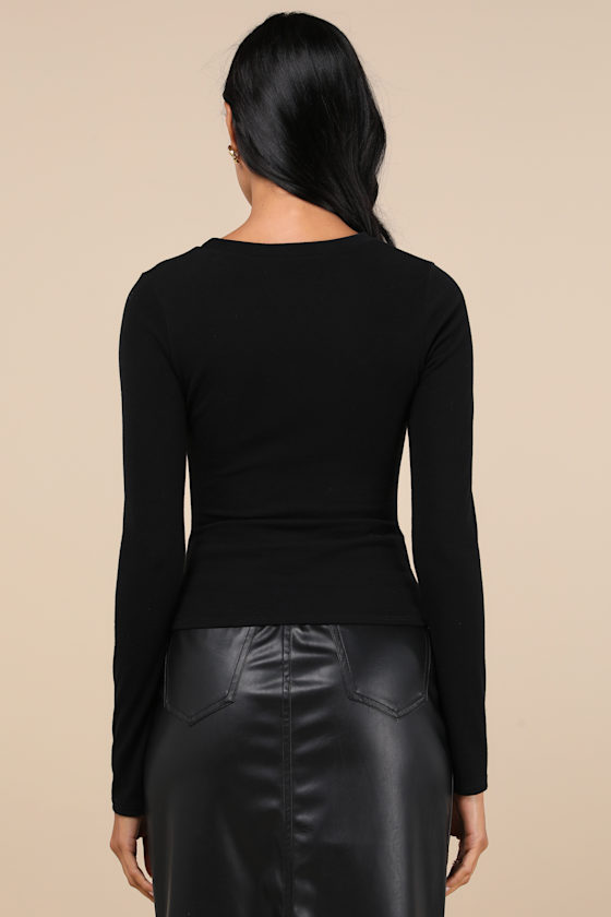 Casual Energy Black Ruched Long Sleeve Crew Neck Top