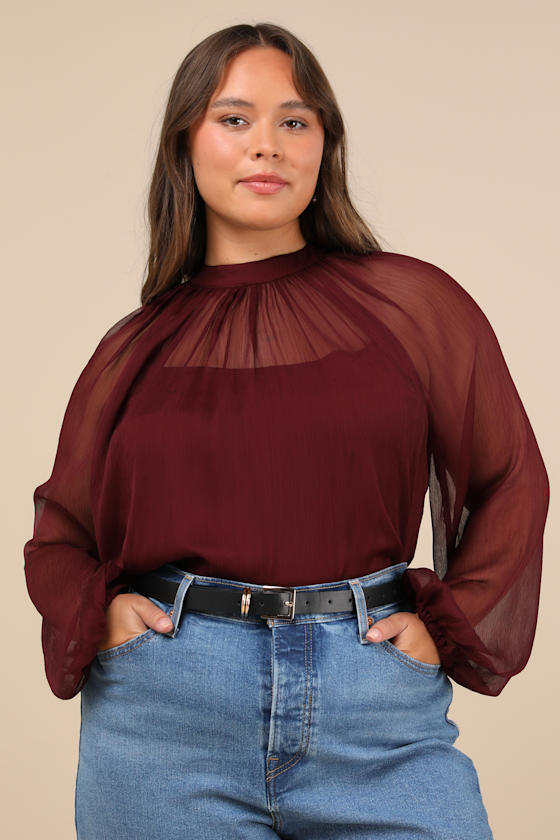 burgundy sheer top