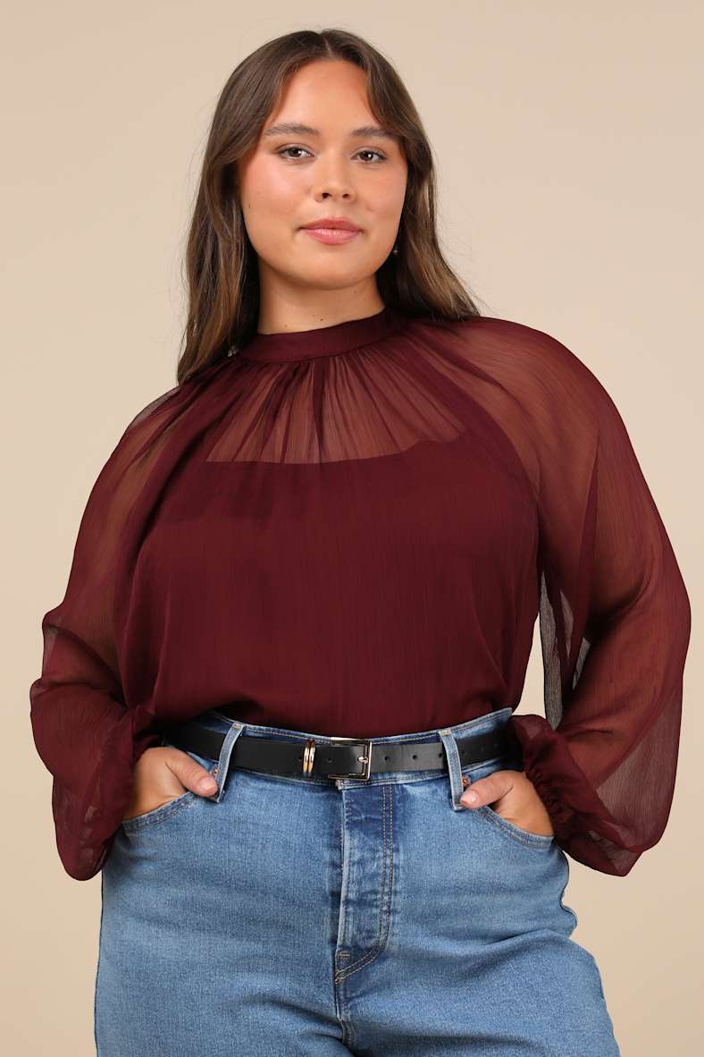 Angelically Airy Burgundy Balloon Sleeve Top