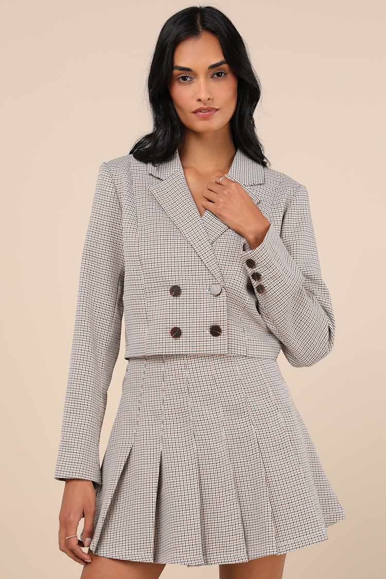 Brown Plaid Blazer - Double-Breasted Blazer - Cropped Blazer - Lulus Brown Plaid Blazer - Double-Breasted Blazer - Cropped Blazer - Lulus