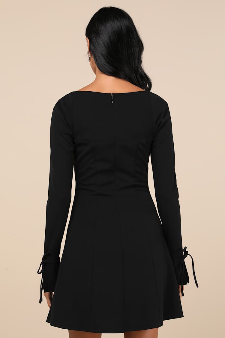 Adored Treatment Black Long Sleeve Tie Cuff Mini Dress