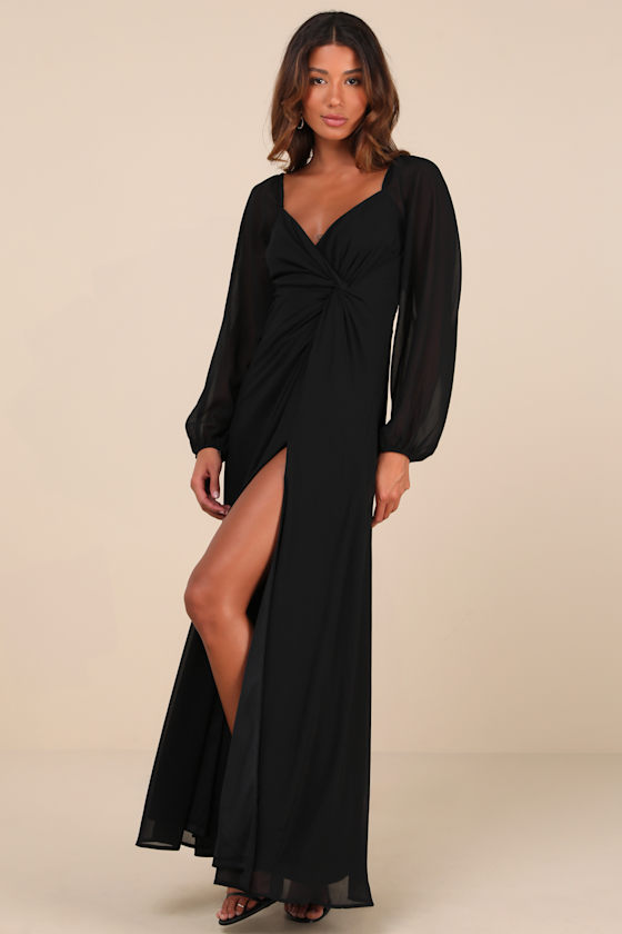 Black Maxi Dress - Twist-Front Dress - Long Sleeve Maxi Dress - Lulus