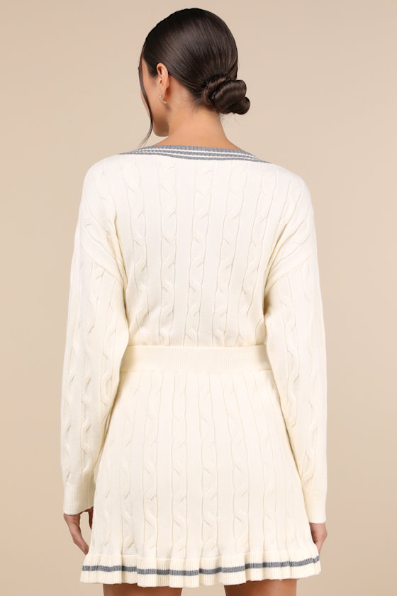 Lulus Studious Charm Ivory And Heather Grey Cable Knit Mini Skirt In Heather Grey