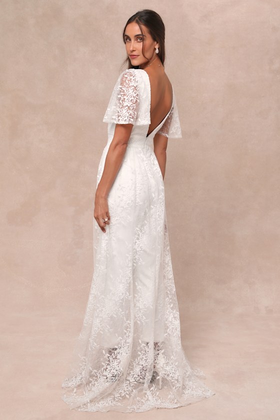 Lulus Immaculate Love White Mesh Embroidered Cape Jumpsuit In White