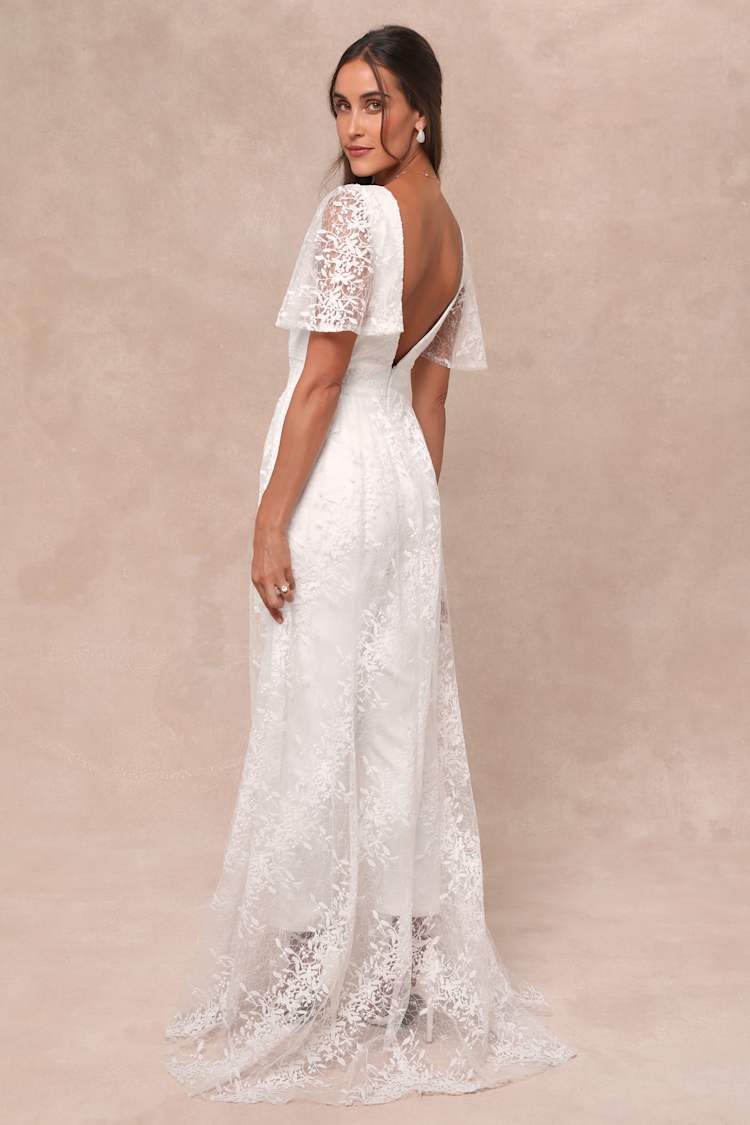 Immaculate Love White Mesh Embroidered Cape Jumpsuit