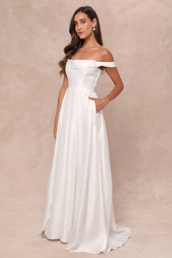 Extraordinary Vow White Off-the-Shoulder Maxi Dress with Pockets 1