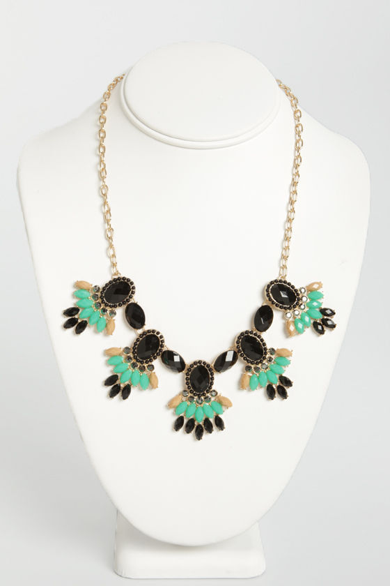 Mates of Statement Green and Black Rhinestone Necklace