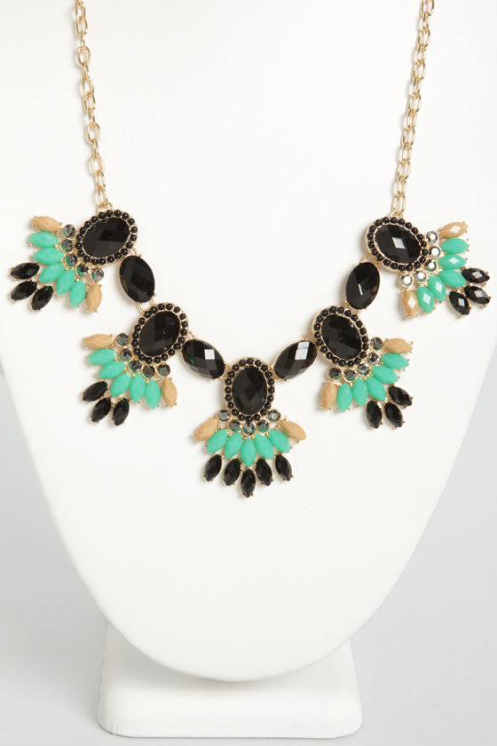 Mates of Statement Green and Black Rhinestone Necklace