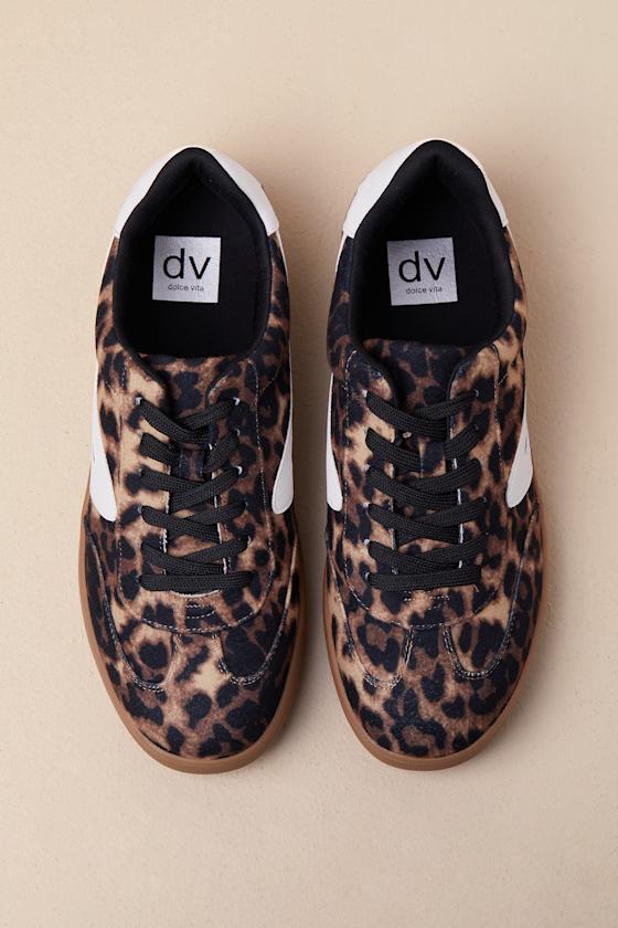 Dolce Vita Voyage Leopard Color Block Lace-up Sneakers In Brown